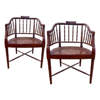Baker Furniture Faux Bamboo and Cane Regency Armchairs For Sale