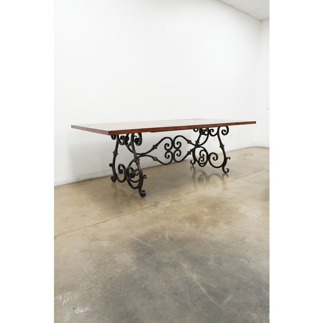 Rustic European Vintage Wood Top Dining Table With Iron Base For Sale - Image 3 of 15