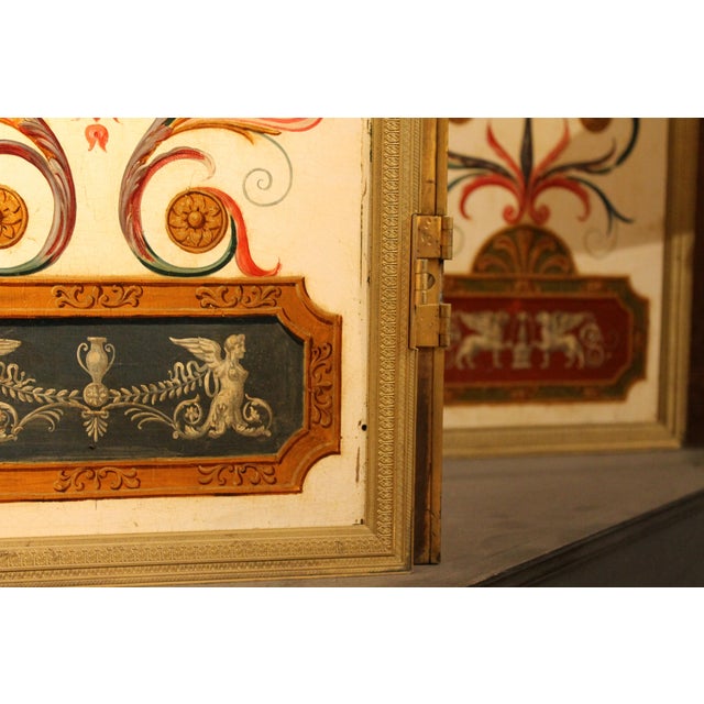 19th Century Italian Six-Panel Painted Wood Folding Screen in Gilt Bronze Frame For Sale - Image 11 of 16