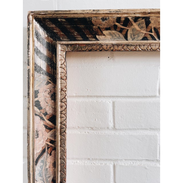 Antique Hand Painted Silver Leaf Italian Wood Frame For Sale - Image 4 of 5