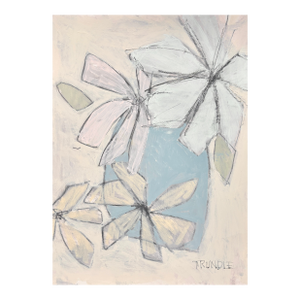 Sarah Trundle, Contemporary Abstract Floral Painting on Paper, "Flower Sketch With Blue Vase"