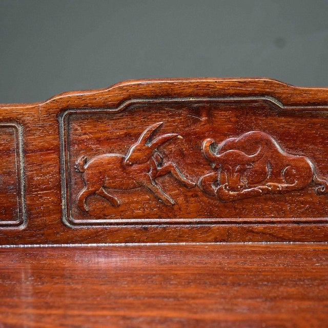 Vintage Chinese Huali Rosewood Carved "12 Zodiac" Miniature Luohan Bed / Display Stand For Sale - Image 9 of 10