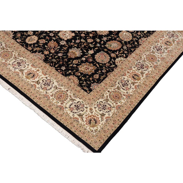 Shabby Chic 1990's Floral Pak-Persian Black/Ivory Wool&Silk Rug - 9'9'' X 13'9'' For Sale - Image 3 of 9
