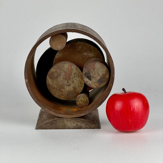 Abstract Vintage Rusty Steel Metal Cylindrical Tabletop Art Sculpture - After Richard Serra For Sale - Image 3 of 11