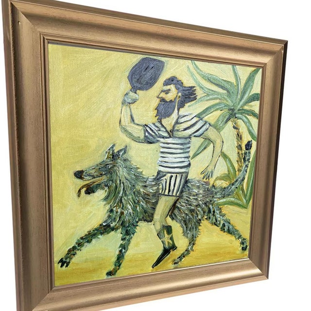 Finished in a brushed gold frame that beautifully complements the warm yellow palette. Ready to hang as acquired. Medium:...