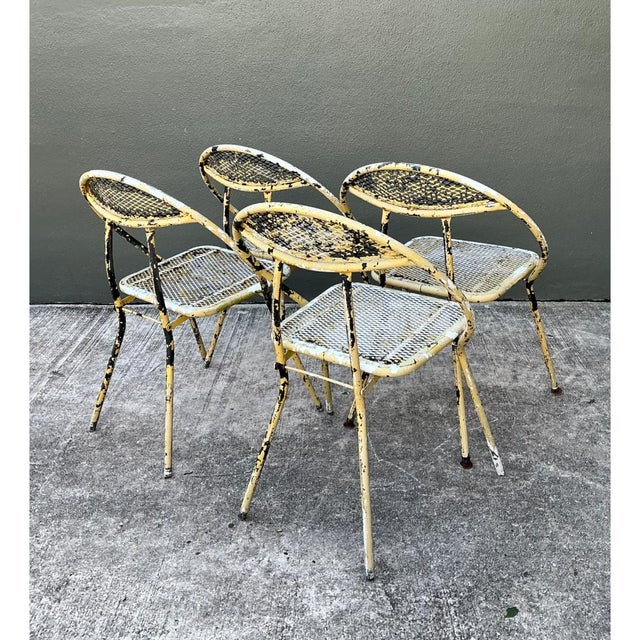 Vintage MCM Hoop Folding Wrought Iron Table and Chairs For Sale - Image 9 of 12
