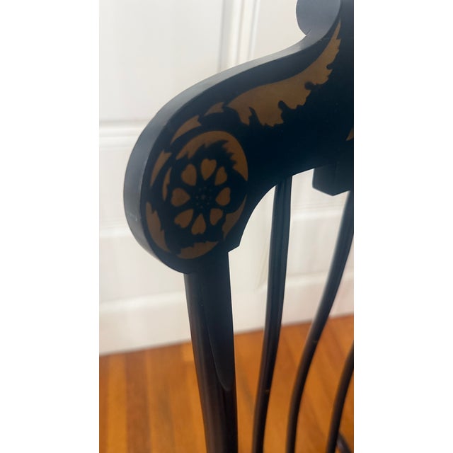 1980s Nichols & Stone Hand-Painted Windsor Rocking Chair, Black & Gold Stencil, Gardner Massachusetts For Sale - Image 10 of 13