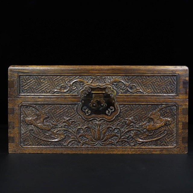 Chinese Vintage Huanghuali Wood Carved Box - Abundance & Wealth Motif For Sale - Image 3 of 10