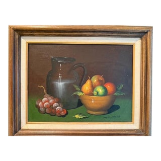 Vintage Mid-Century "De Mazia" Signed Fruit Still Life Oil Painting - Framed For Sale