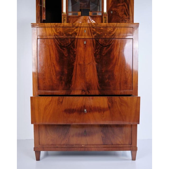 Antique Empire Secretary Desk in Hand-Polished Mahogany with Marquetry, 1840s For Sale - Image 6 of 12
