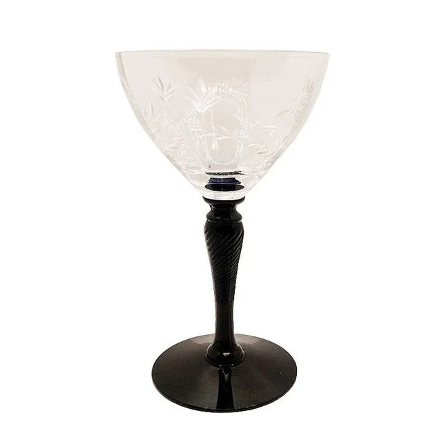 Art Deco Black and Clear Glass Cordial Drinking Glasses - Set of 4 For Sale - Image 3 of 4
