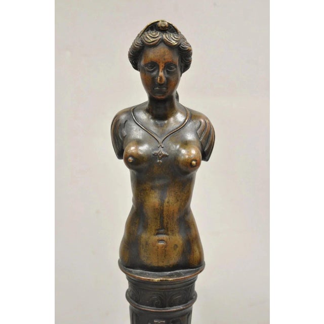 Late 19th Century Antique French Renaissance Large Figural Bronze Man & Woman Bust Andirons - Pair For Sale - Image 5 of 10