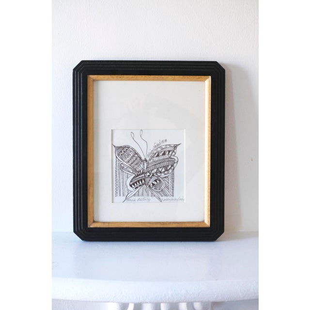 Contemporary Late 20th Century, Pen and Ink Butterfly Drawing by Marian Howard, Signed For Sale - Image 3 of 5