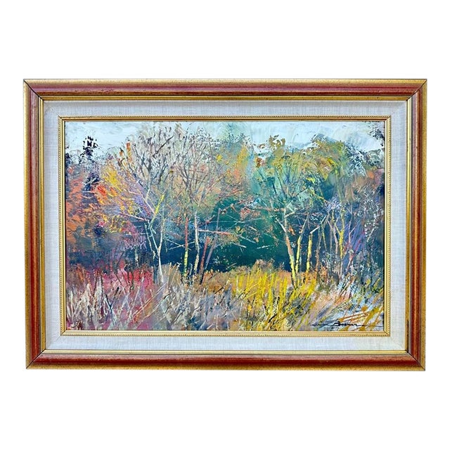 1980s Mykola Bodnar – Autumn Forest Landscape Original Oil Painting, Framed For Sale