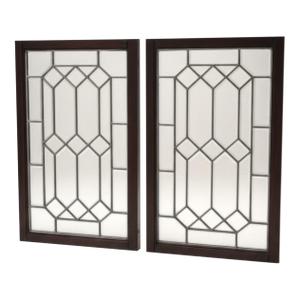 Wood Framed Beveled Tudor Diamond Shaped Paned Wall Mirrors - A Pair