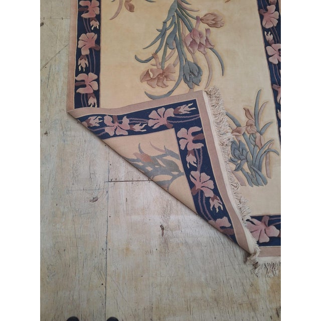 Textile Vintage Chinese Art Deco Style Floral Rug For Sale - Image 7 of 7