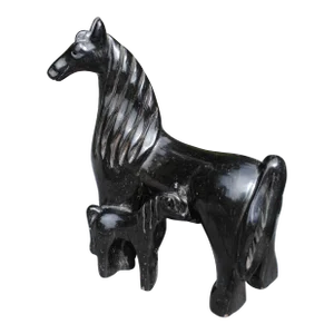 Camilio "Sunflower" Tafoya Sculptural Horse: Mare and Foal Black Ware Pottery