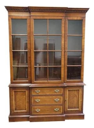Dixie Furniture Solid Mahogany Traditional Style 56" Breakfront Lighted Display China Cabinet 549-864