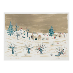 1960s Maurice Loirand Village in Snow Lithograph
