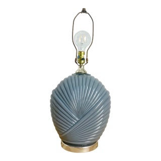 Vintage 80s Deco Revival Gray Cased Glass Table Lamp For Sale