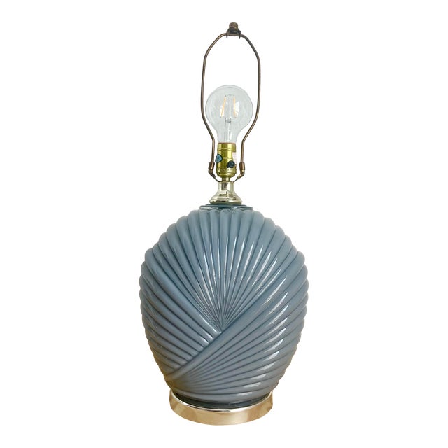 Vintage 80s Deco Revival Gray Cased Glass Table Lamp For Sale