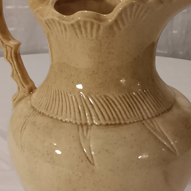 Ceramic Vintage French Style Light Yellow Ceramic Pitcher Jug For Sale - Image 7 of 10