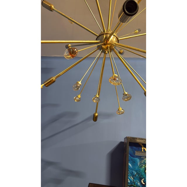 Mid-Century Gold-Plated Brass Sputnik Chandelier, 1960s For Sale - Image 3 of 5