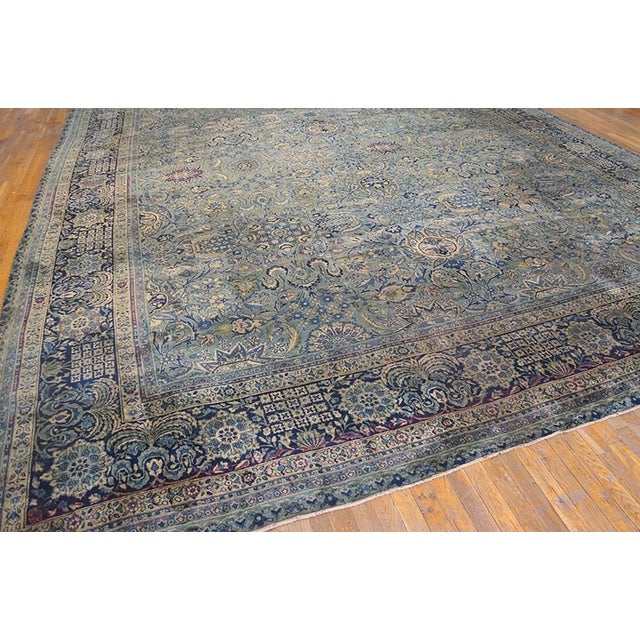 Fine Classic Traditional Sky Blue Color With Allover Pattern Antique Persian Kerman Rug For Sale In New York - Image 6 of 8