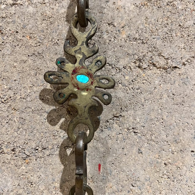 1950s 1958 Pepe Mendoza Hanging Lamp Chain Malachite Brass Mexico For Sale - Image 5 of 7