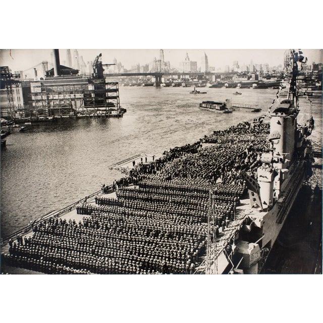 Black USS Roosevelt, New York Navy Day 1945, Silver Gelatin B and W Photography Framed For Sale - Image 8 of 8