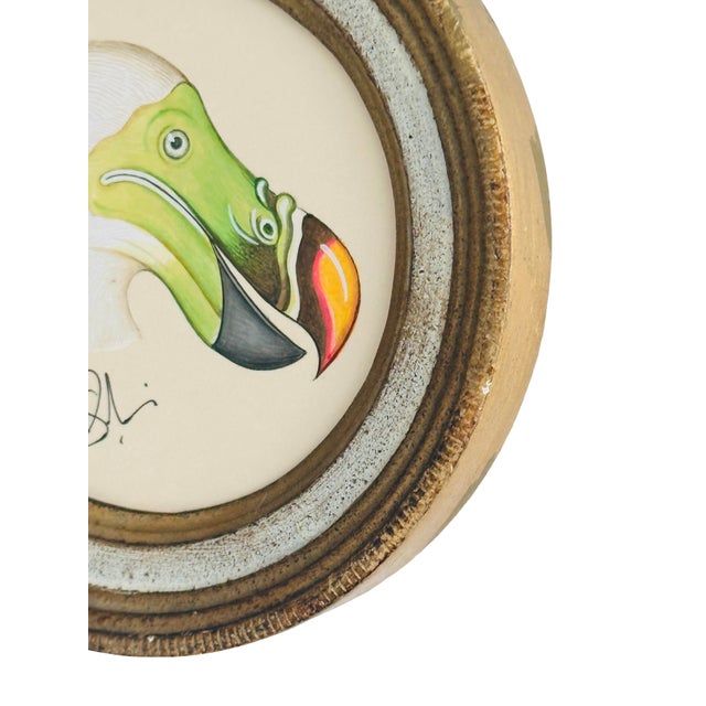 Coastal Original Hand-Painted Miniature Painting of a Bird, Framed For Sale - Image 3 of 3