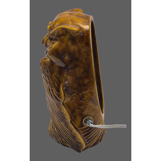 Contemporary Vintage Figurative Glazed Ceramic Owl Tv Lamp Night Light For Sale - Image 3 of 9