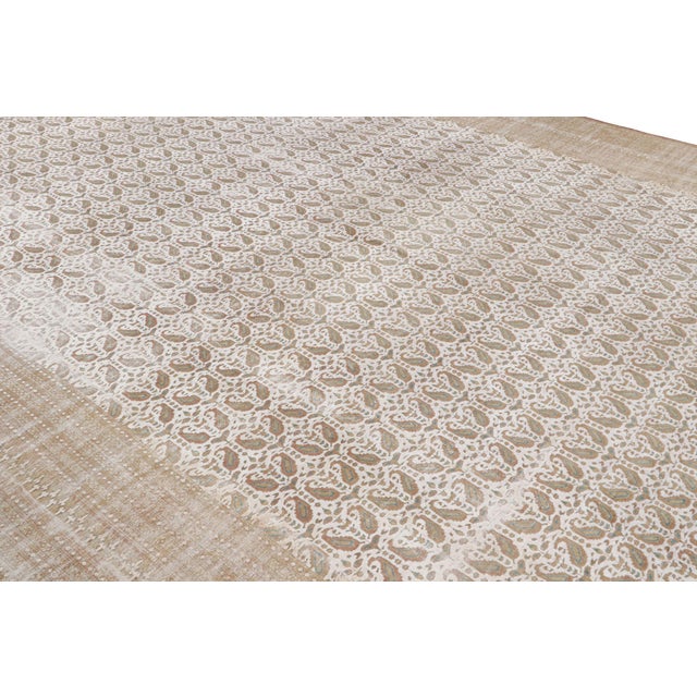 Traditional Antique Boteh Paisley Beige and Off-White Wool Rug For Sale - Image 3 of 7