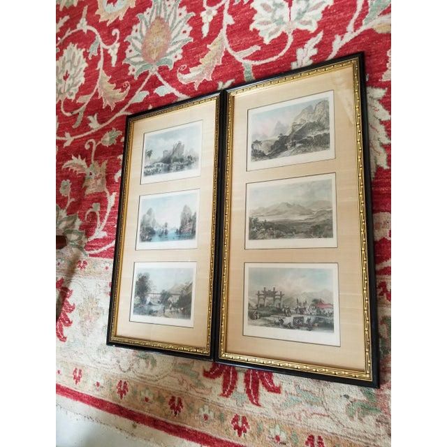 Two beautifully framed sets of Thomas Allom hand painted engravings from the View of China book. Circa 1840 each frame...