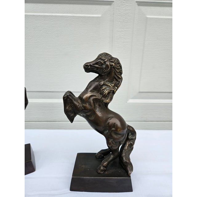 Mid 20th Century Vintage Bronze Rearing Horse Sculptures or Bookends For Sale - Image 5 of 15