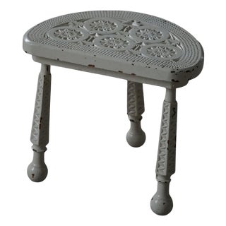 Danish Wooden Tripod Stool with Carved Details, 1930s For Sale