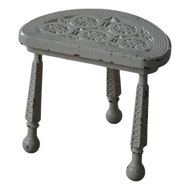Danish Wooden Tripod Stool with Carved Details, 1930s For Sale