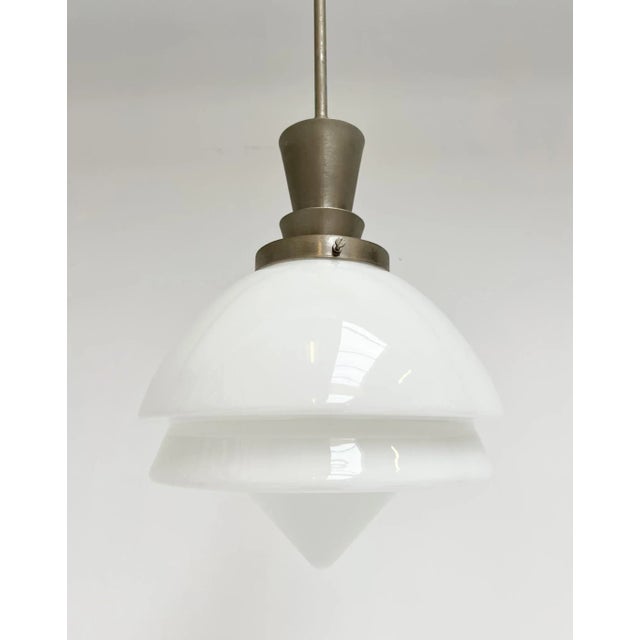 Metal Pendant Lamp in Opal Glass by W.H. Gispen for GISO, 1950s For Sale - Image 7 of 9