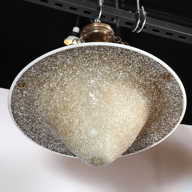 Art Deco Basin Form Acid Etched Green Gold & White Glass Pendant Signed Daum For Sale - Image 11 of 16