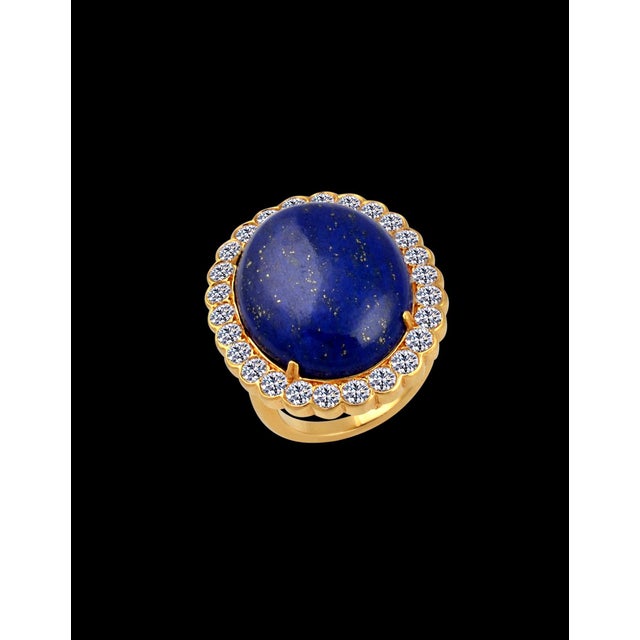 Metal 15Ct Diamond & 30Ct Natural Lapis Lazuli Set 18 K Y Gold, Ring, Earring, Pendant For Sale - Image 7 of 18