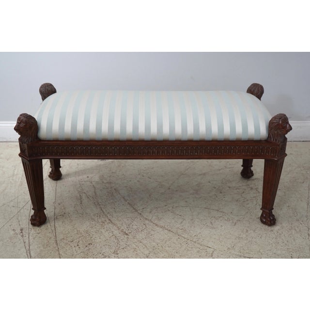 Age: Approx: 20 Years Old Details: Factory Distressed Carved Paw Feet Blue & Silver Striped Fabric Quality Construction...