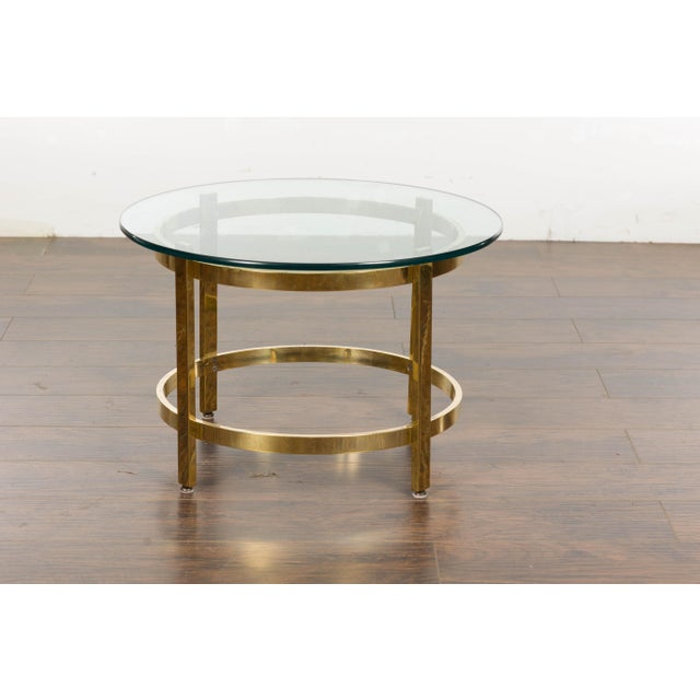 1950s Midcentury Italian Brass Side Table with Round Glass Top For Sale - Image 10 of 11