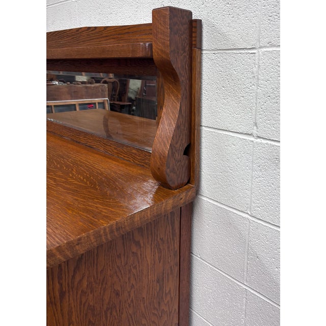 Antique Stout Furniture Co Tiger Oak Server Sideboard Buffet With Mirror For Sale In Kansas City - Image 6 of 13