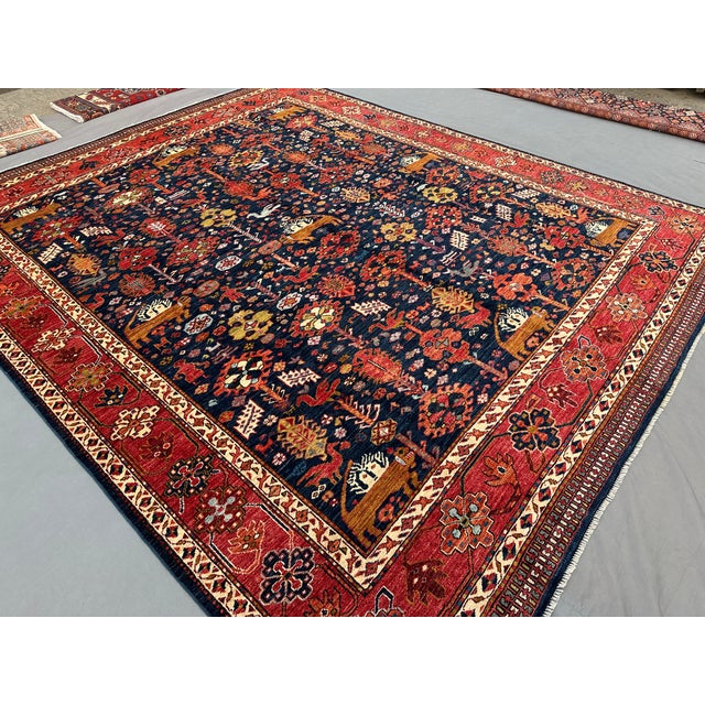 Shabby Chic Shabby Chic Persian Navy/Orange Kafkaz Rug 8'2 X 10'0 For Sale - Image 3 of 10