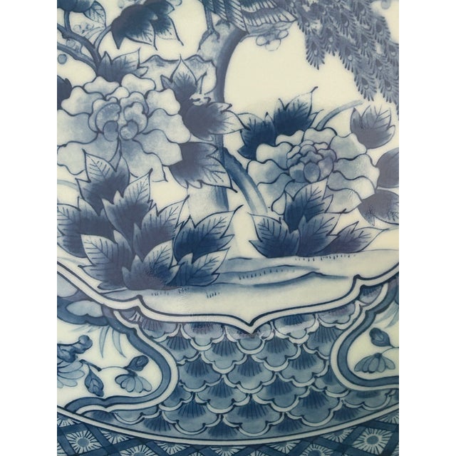 Toyo Vintage Toyo Japan Blue & White Porcelain Peacock Charger – 12” For Sale - Image 4 of 6