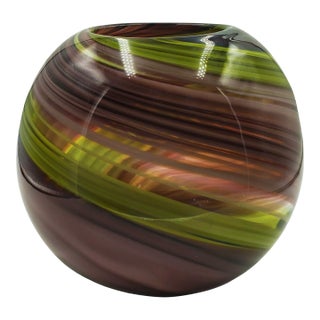 Mid-Century Modern Spherical Murano Art Glass Vase With Swirling Ribbon Accents, 1960s For Sale