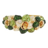 68ct Diamond Peridot & Tourmaline 18k Yellow Gold Large Floral Cuff Bracelet For Sale