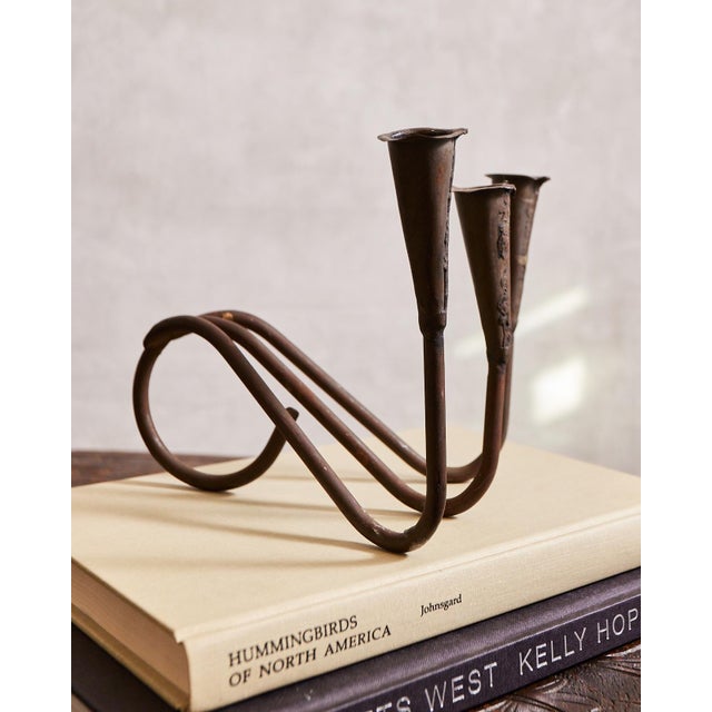 1970s Spanish Revival Tabletop Wrought Iron Candelabra For Sale - Image 10 of 10