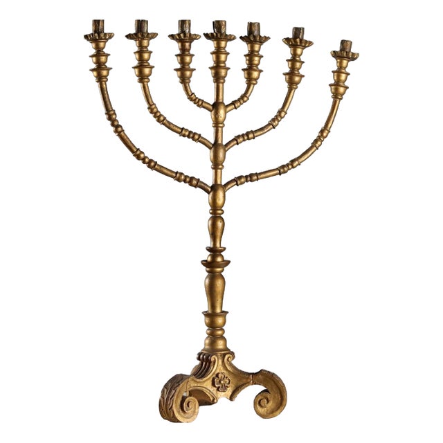 Seven-Branched Gilt Wood Candelabra For Sale