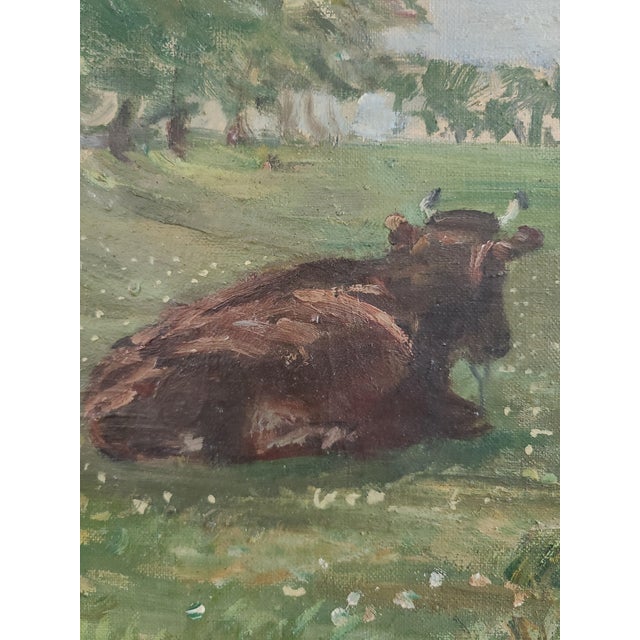 1930s 1930s Oil Painting Rural Countryside Landscape With Cow For Sale - Image 5 of 16
